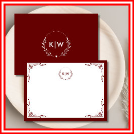 Tarjeta Pequeña Burdeos y blanco | Monograma de Iniciales Modernas