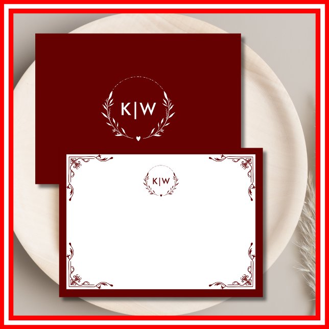 Tarjeta Pequeña Burdeos y blanco | Monograma de Iniciales Modernas (Subido por el creador)