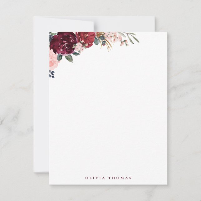 Tarjeta Pequeña Burgundy boho floral personalizada Stationery (Anverso)
