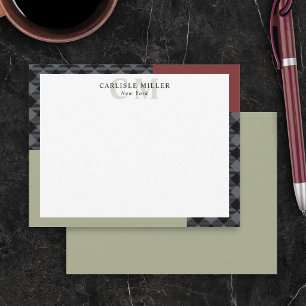 Tarjeta Pequeña Burgundy Gris Cuadros Colorblock Monograma Nombre