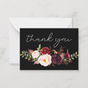 Tarjeta Pequeña Burgundy Marsala Floral - All Black Small Gracias