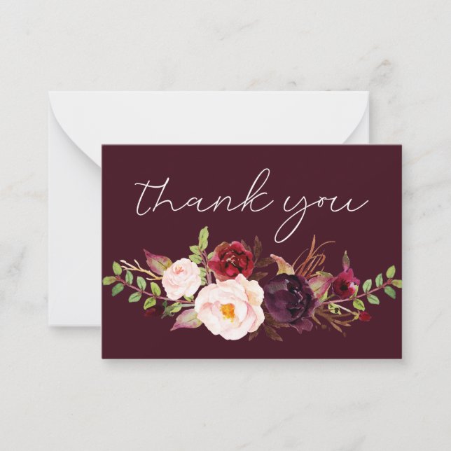 Tarjeta Pequeña Burgundy Marsala Floral - All Burgu Small Gracias (Anverso)