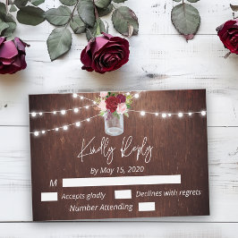 Tarjeta Pequeña Burgundy Mason Jar Wood String Lights Presupuesto 