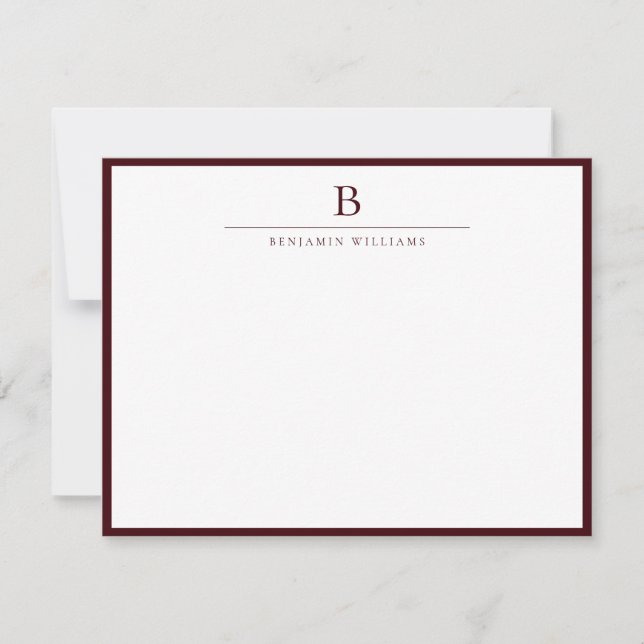 Tarjeta Pequeña Burgundy Modern Stationery Classic  (Anverso)