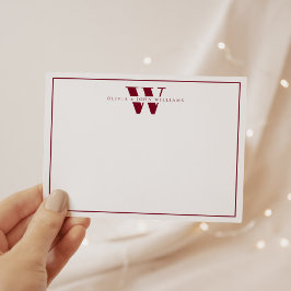 Tarjeta Pequeña Burgundy Monograma moderno Stationery