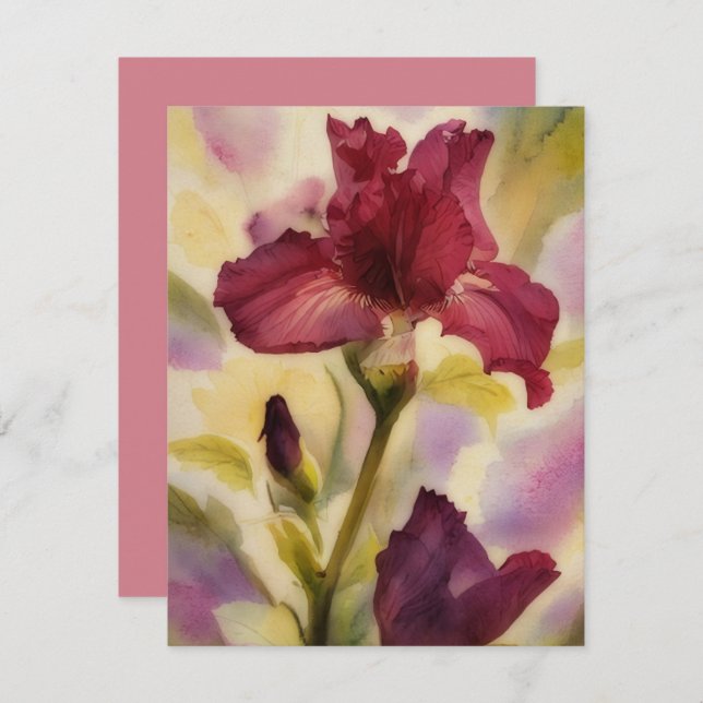 Tarjeta Pequeña Burgundy Pink Iris Flower Art Note Card Set (Anverso / Reverso)