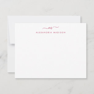 Tarjeta Pequeña Burgundy Red Script Monograma Moda Swash Stationer