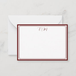 Tarjeta Pequeña Burgundy three Border Monogram Note Card