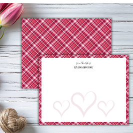 Tarjeta Pequeña Burgundy Translucent Hearts Retro Tartan Note Card