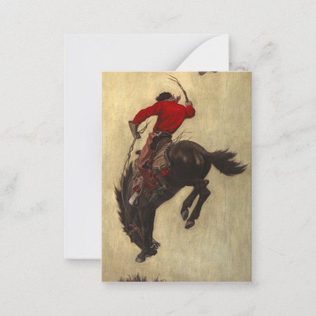 Tarjeta Pequeña Burlando Bronco por Newell Convers Wyeth (Anverso)