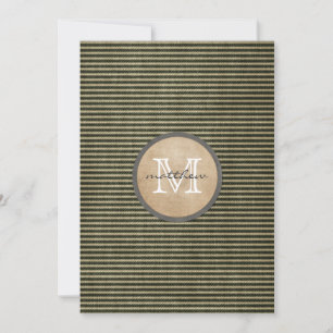 Tarjeta Pequeña Burlap Monograma del patrón del timbre negro vinta