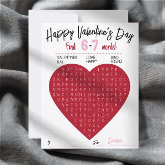 Tarjeta Pequeña Buscador de Palabras del Día de San Valentín para