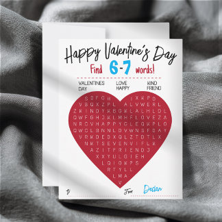 Tarjeta Pequeña Buscador de palabras del Día de San Valentín para
