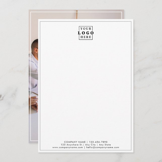 Tarjeta Pequeña Business Logo Company Branded Photo Gray Border (Anverso / Reverso)