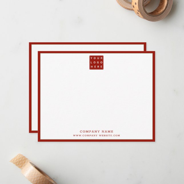 Tarjeta Pequeña Business Logo Company Name Red Border Note Card (Anverso/Reverso In Situ)