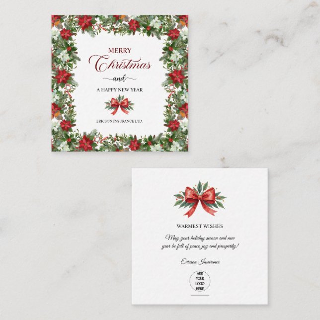 Tarjeta Pequeña Business Logo Merry Christmas Thank You Card   (Anverso / Reverso)