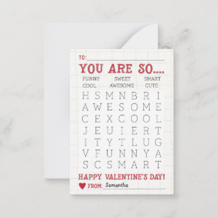 Tarjeta Pequeña Búsqueda de palabras adorable Día de San Valentín