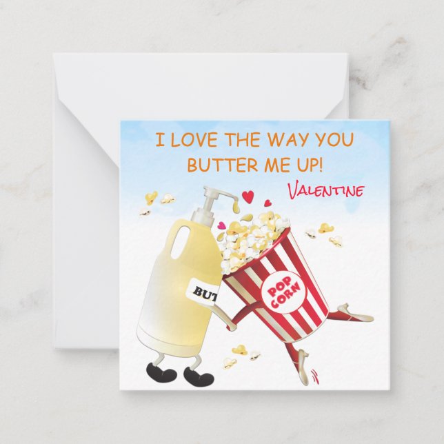 Tarjeta Pequeña Butter Popcorn Funny Pun Pareja Valentine (Anverso)