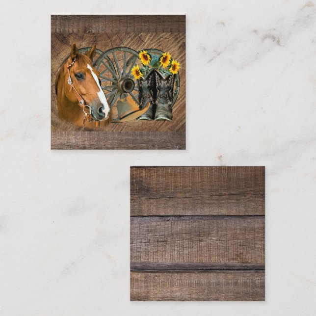 Tarjeta Pequeña Caballo Cowboy Boots Rueda de vagón girasoles occi (Anverso / Reverso)