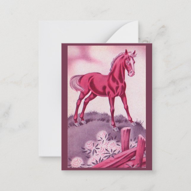 Tarjeta Pequeña caballo feliz en rosa (Anverso)