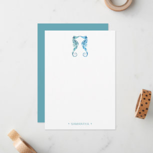 Tarjeta Pequeña Caballo marino azul acuático personalizado