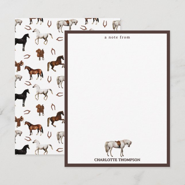 Tarjeta Pequeña Caballos Acuarela Herradura Sillas De Montar Niños (Anverso / Reverso)