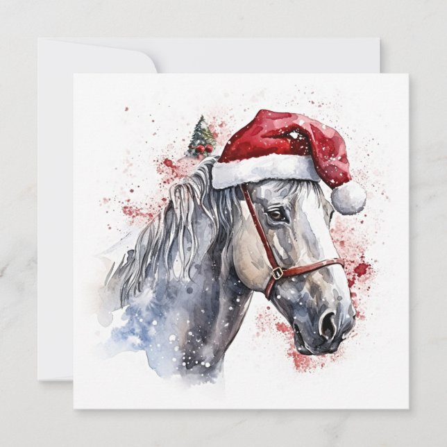 Tarjeta Pequeña Caballos de vacaciones con decoración festiva (Anverso)