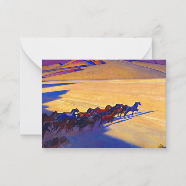 Tarjeta Pequeña Caballos salvajes de Nevada, 1927, por Maynard Dix (Anverso)