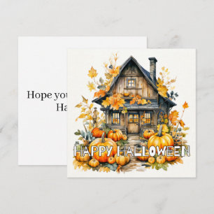 Tarjeta Pequeña Cabaña En Halloween Del Otoño