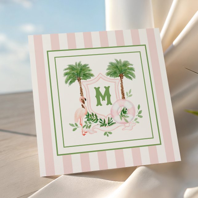 Tarjeta Pequeña Cabana Stripes Palm Beach Monogram Crest Enclosure (Subido por el creador)