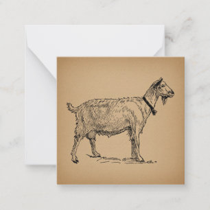 Tarjeta Pequeña Cabra con Ilustracion Campestre Antiguo Marrón
