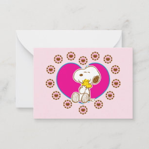 Tarjeta Pequeña Cacahuetes Snoopy y Woodstock Abrazo Floral en C