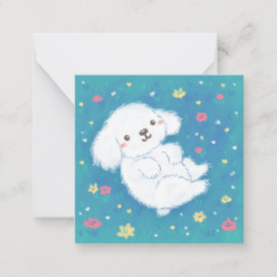 Tarjeta Pequeña Cachorro Adorable con Flores