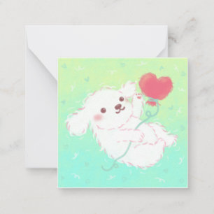 Tarjeta Pequeña Cachorro Adorable con Globo en Forma de Corazón