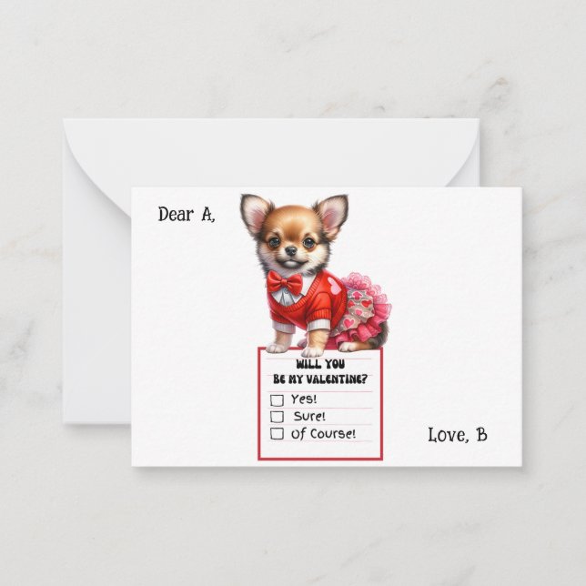 Tarjeta Pequeña Cachorro Chihuahua Personalizable San Valentín (Anverso)