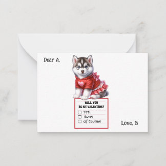 Tarjeta Pequeña Cachorro de Husky personalizable de San Valentín