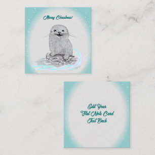 Tarjeta Pequeña Cachorro de Nutria Marina Blanca Adorable, Feliz N