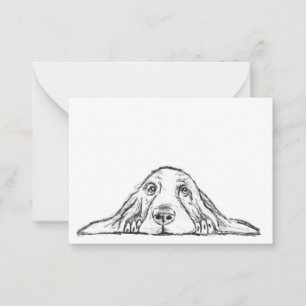 Tarjeta Pequeña cachorro de ojos simples negro y blanco de basset