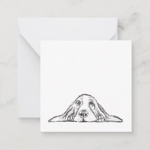 Tarjeta Pequeña cachorro de ojos simples negro y blanco de basset 