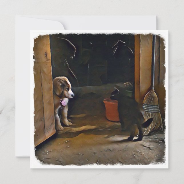 Tarjeta Pequeña cachorro y gato notecard. (Anverso)