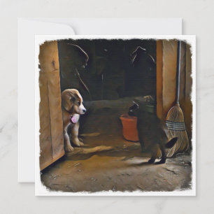 Tarjeta Pequeña cachorro y gato notecard.