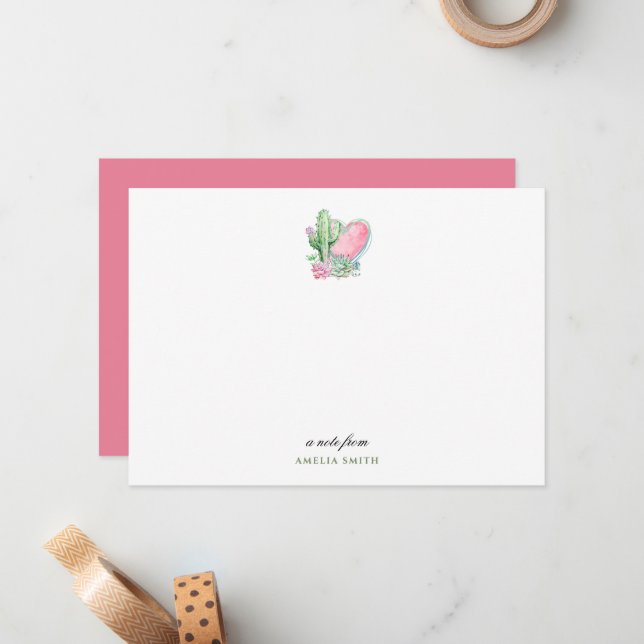 Tarjeta Pequeña Cactus con Corazón Rosa (Anverso/Reverso In Situ)