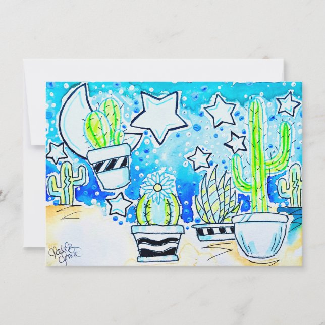 Tarjeta Pequeña Cactus "Desierto Azul" (Anverso)