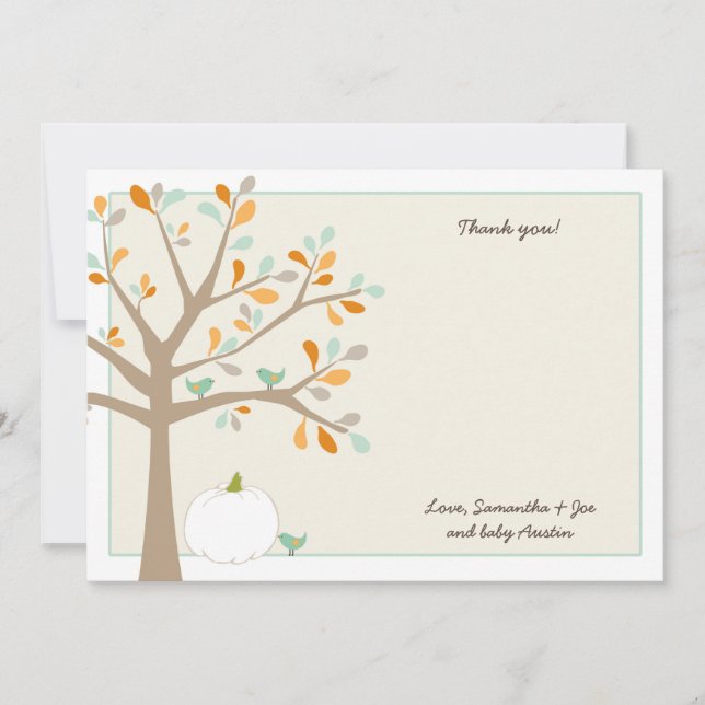 Tarjeta Pequeña Cae la calabaza blanca la ducha de bebé gracias no (Anverso)