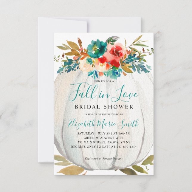 Tarjeta Pequeña Caer enamorada Verde azulada calabaza floral ducha (Anverso)