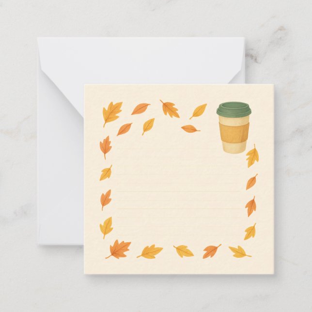 Tarjeta Pequeña Café Acogedor De Otoño - Caída De Hojas (Anverso)