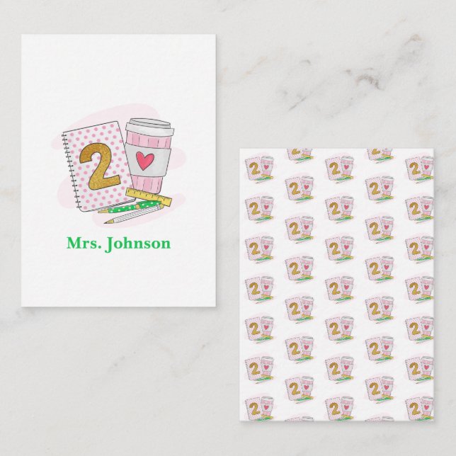 Tarjeta Pequeña Café para portátiles color rosa de segundo grado (Anverso / Reverso)