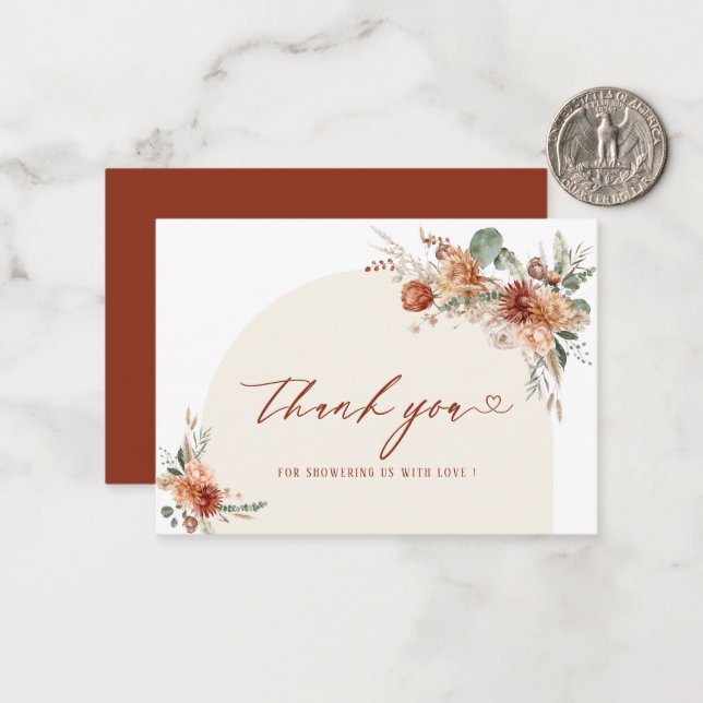 Tarjeta Pequeña Caída en amor flores acuarela ducha de novia (Anverso/Reverso In Situ)