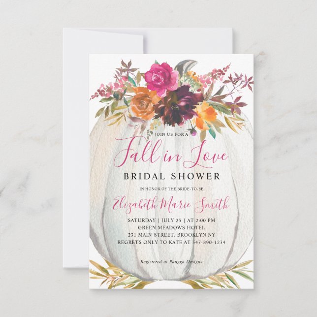 Tarjeta Pequeña Caída en el amor Morple Floral Calabaza Bridal Sho (Anverso)