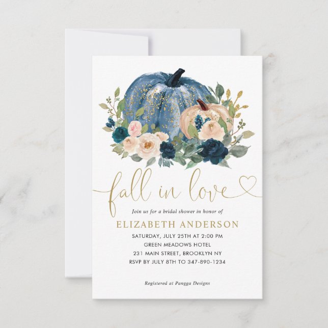 Tarjeta Pequeña Caída Presupuestaria Amor Azul Calabaza Brillante  (Anverso)